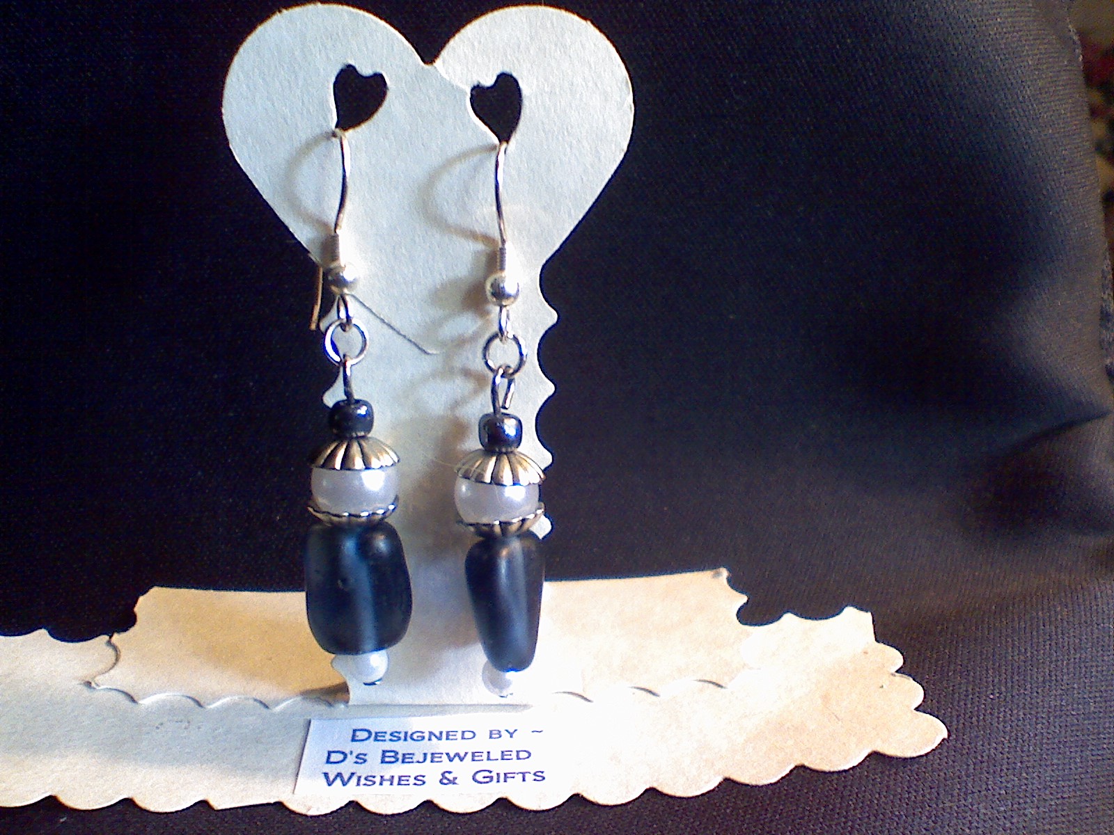 Blue twisted glass & white faux pearl french earrings